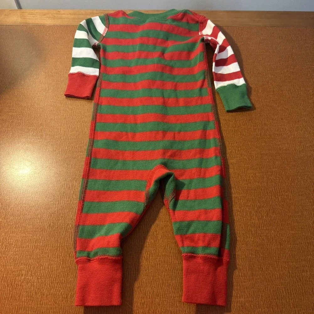 Hanna Andersson Christmas striped 3-6 Mos Long John Zip Up Pajamas‎ Unisex
